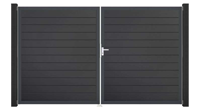 planeo Gardence Simply Small - PVC door - DIN right 2-leaf anthracite grey with anthracite aluminium frame | DB703 300 x 180 cm