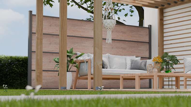 planeo Gardence Resistant - HPL plug-in fence wood look 180 x 183 cm