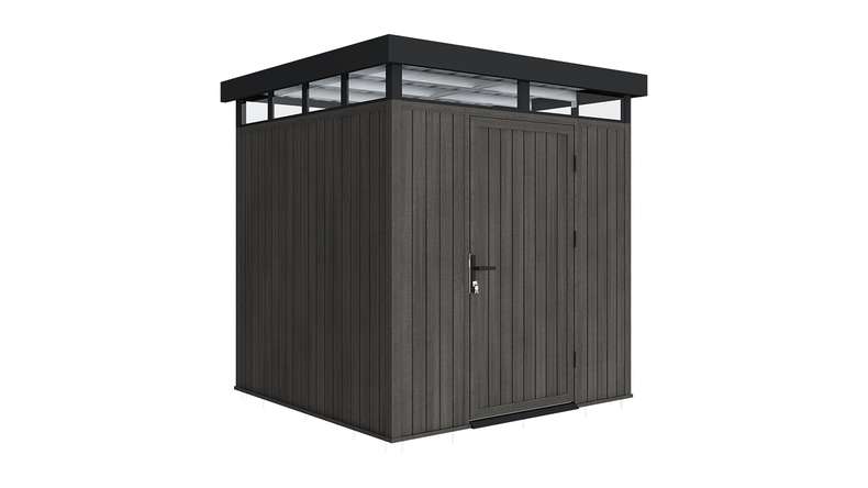 planeo WPC CoEx Flat-Roof Garden Shed S – Dark Grey 208 x 200 x 226.5 cm