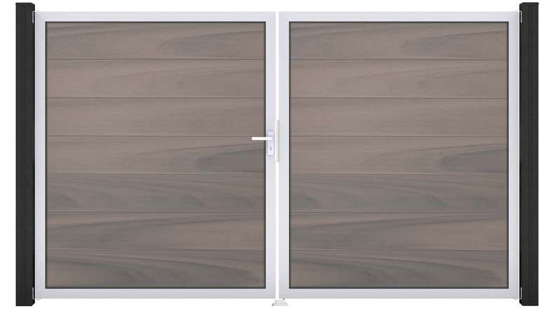 planeo Gardence Strong XL – BPC gate – 2-leaf, two-tone co-extruded with aluminium frame