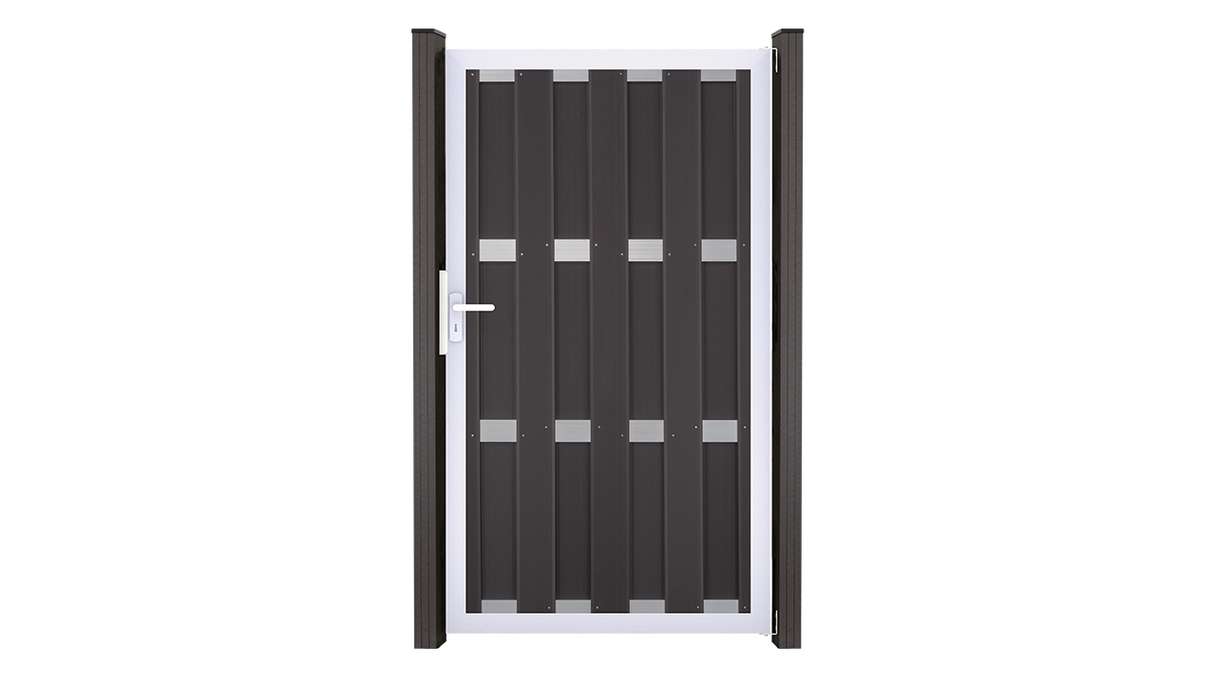 planeo prefabricated fence gate DIN right anthracite 100 x 180 x 4.0cm - frame silver