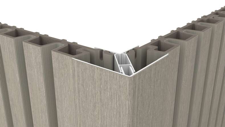 planeo LINEA – Aluminium CoEx external corner profile, light grey, 3000 x 66 x 66 mm