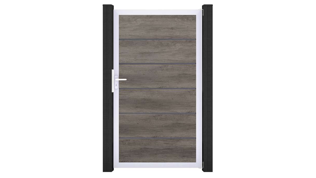 planeo Gardence Simply Premium – Monument Oak universal PVC gate with aluminium frame, 100 x 180 cm 