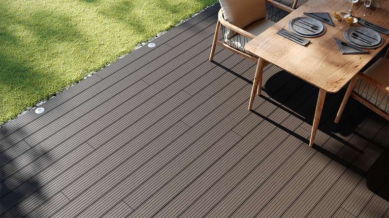 planeo LightWood WPC decking board hollow chamber - Light grey 3m fine grooved/grooved