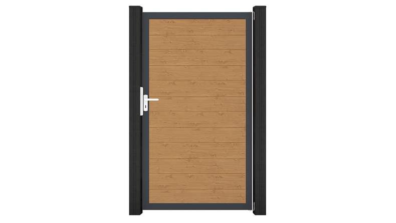 planeo Gardence Simply Small - PVC universal door in natural knotty oak with aluminium frame in anthracite | DB703 100 x 180 cm