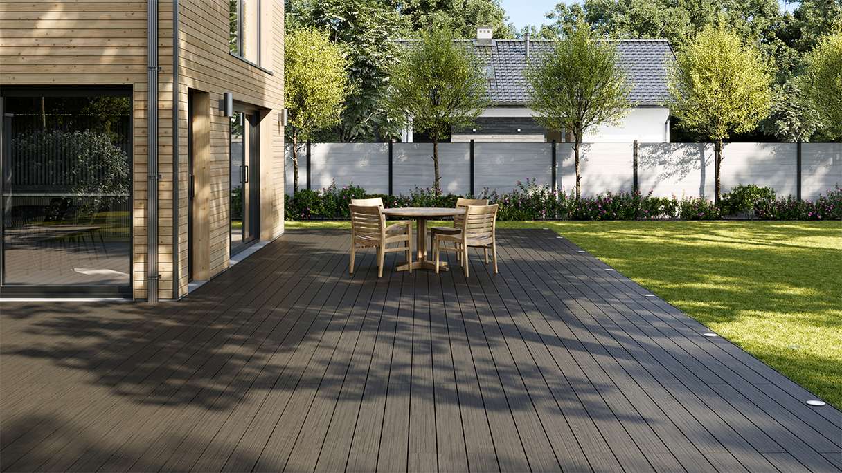planeo AntikWood WPC decking complete set solid planks - anthracite grey antique aged