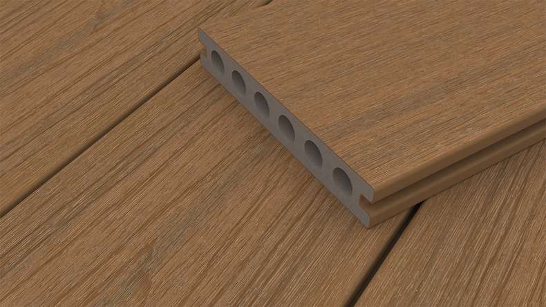 planeo WOODLine Nature - WPC CoEx coated decking board hollow chamber - Burma teak 3m textured/smooth brushed