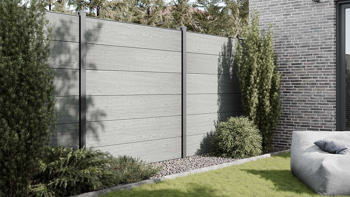 planeo Basic - PVC Plug-in Fence Square Grey Ash Cut Oak 180x180 cm