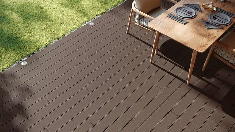 planeo LineWood WPC Solid decking board - Dark brown 3m grooved/grooved