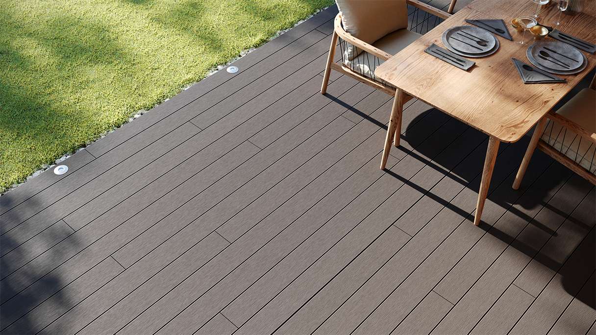 planeo LightWood WPC decking board hollow chamber - Light grey 4.2m fine grooved/grooved
