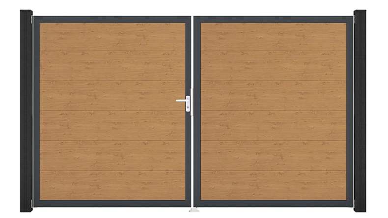 planeo Gardence PVC door - DIN left 2-leaf natural aspen oak with anthracite aluminium frame