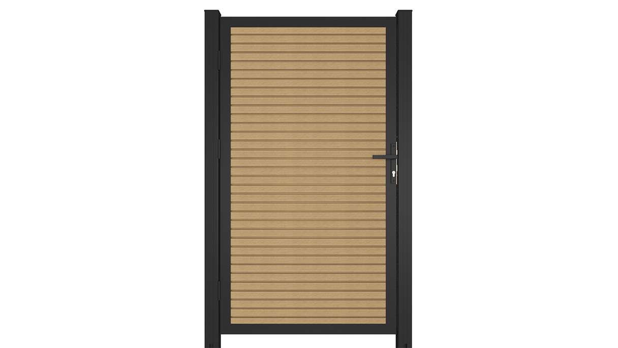 planeo LINEA - WPC CoEx Rhombus universal door sand with anthracite aluminium frame 100 x 180 cm