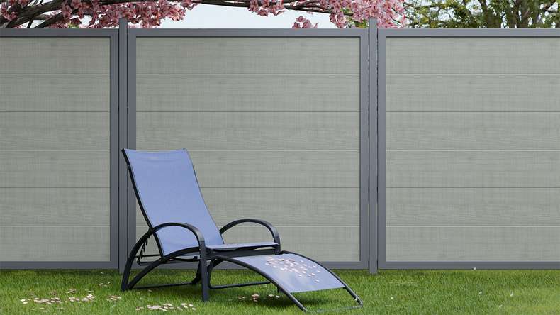 planeo Gardence Simply Guard - PVC garden fence Grey Ash Cut with aluminium frame in anthracite 180 x 180 cm