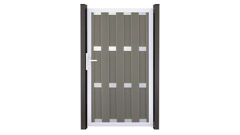 planeo prefabricated fence gate DIN right light grey 100 x 180 x 4.0cm - frame silver