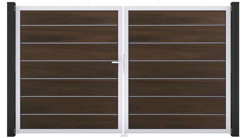 planeo Gardence Premium BPC door - DIN Left 2-leaf Walnut co-ex with silver aluminium frame