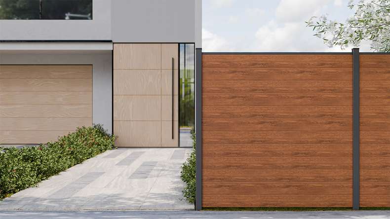 planeo Gardence Simply Small - PVC plug-in fence Golden Oak 180 x 180 cm