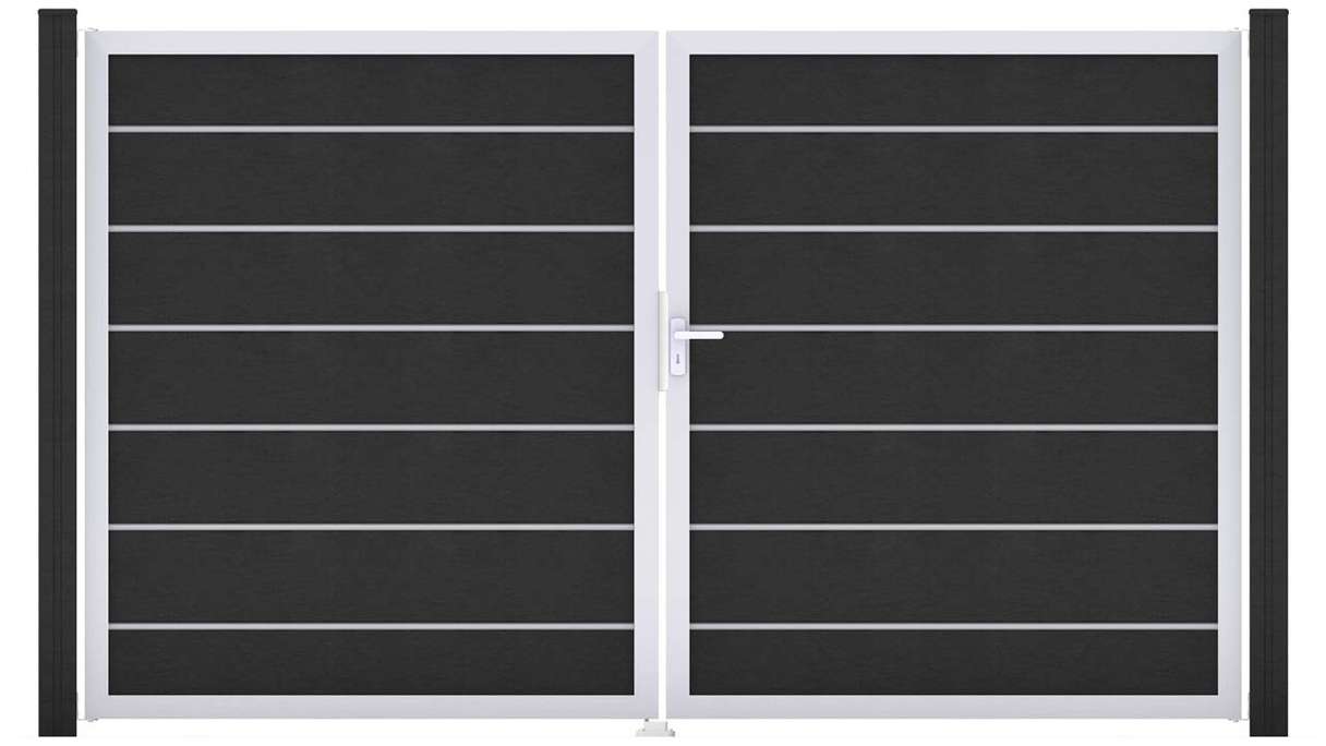 planeo Gardence Deluxe – BPC gate – double-leaf, anthracite grey with aluminium frame