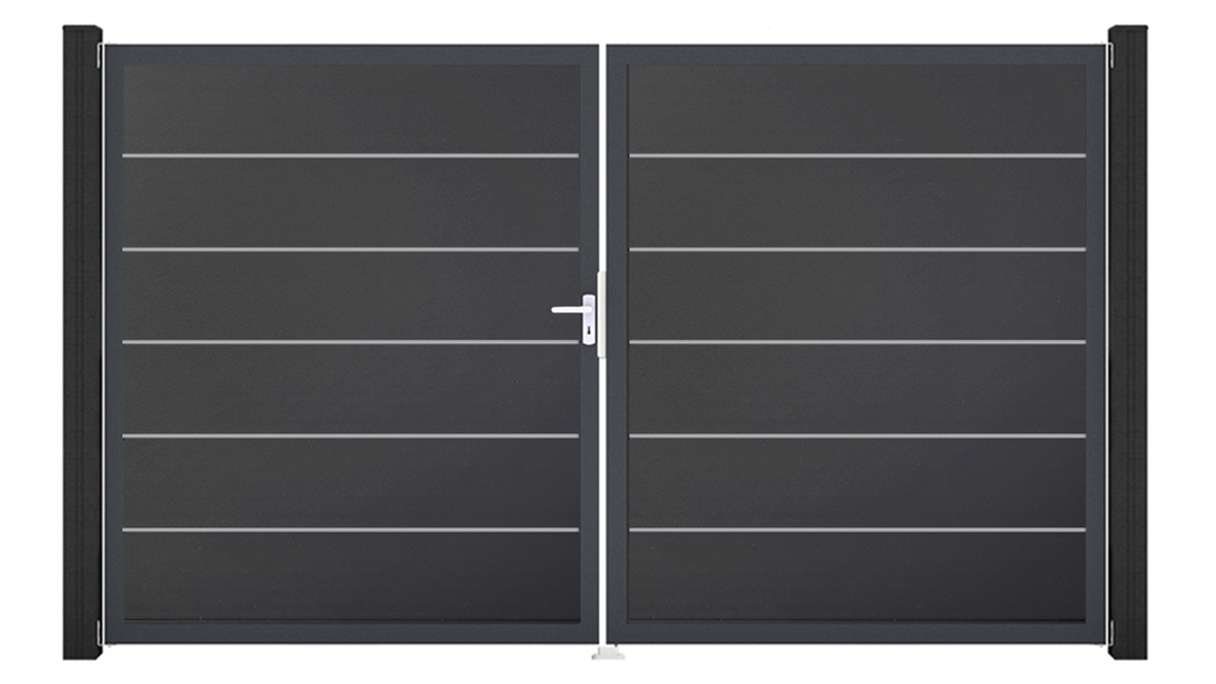 planeo Gardence Simply Premium – 2-leaf PVC gate in anthracite grey with aluminium frame, 300 x 180 cm