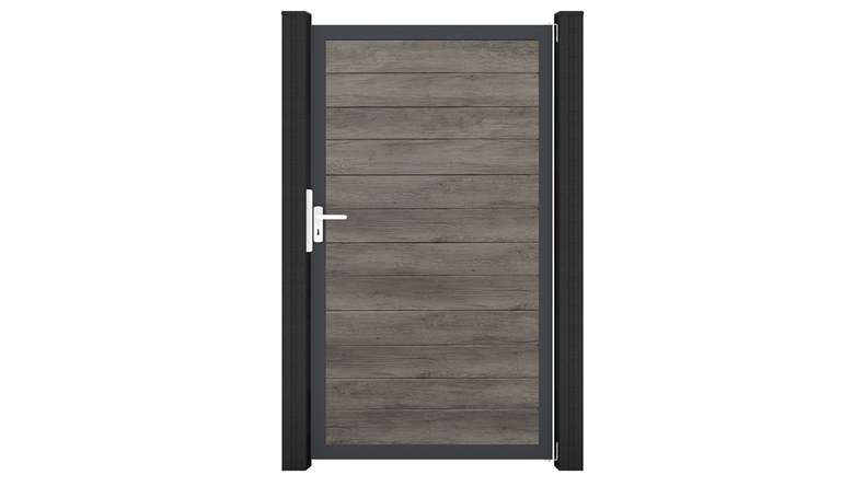 planeo Gardence Simply Small – Monument Oak universal PVC gate with aluminium frame, 100 x 180 cm