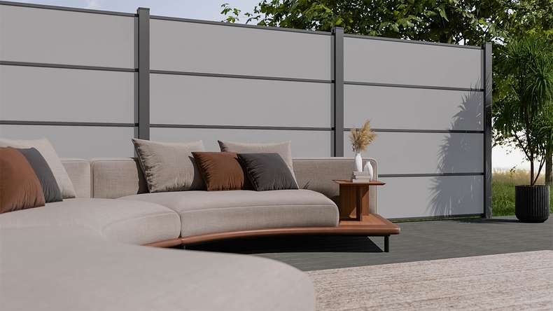 planeo Gardence Resistant - HPL plug-in fence uni grey 180 x 183 cm