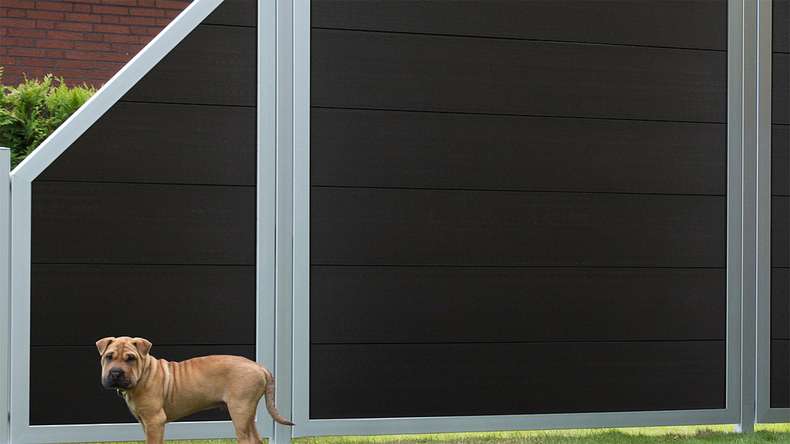 planeo Viento - garden fence square anthracite grey with aluminium frame in silver