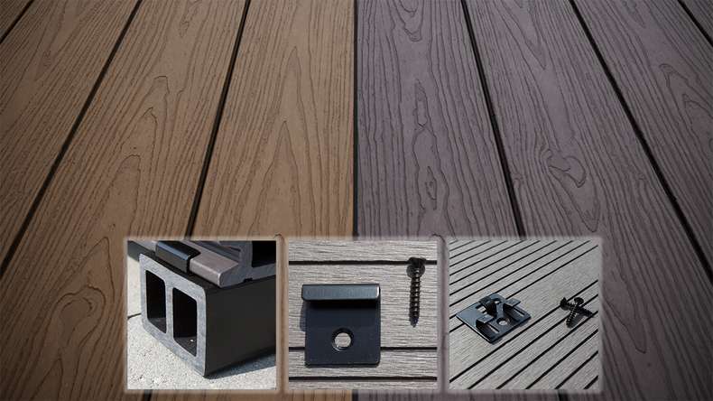 planeo CoEXWood WPC decking complete set solid plank - light brown/dark brown textured