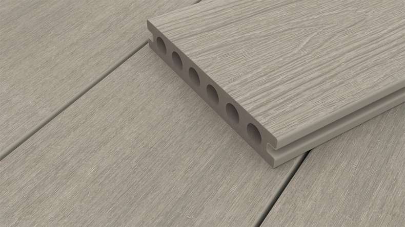 planeo WOODLine Nature - WPC CoEx coated decking board hollow chamber - light grey 3m textured/smooth brushed