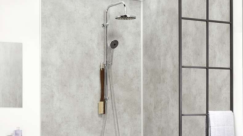 planeo StrongWall - Plastic wall panelling XL Wash Cement 260 x 90 cm