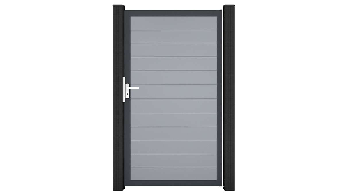 planeo Gardence Simply Small – Universal PVC gate, silver-grey with aluminium frame, 100 x 180 cm