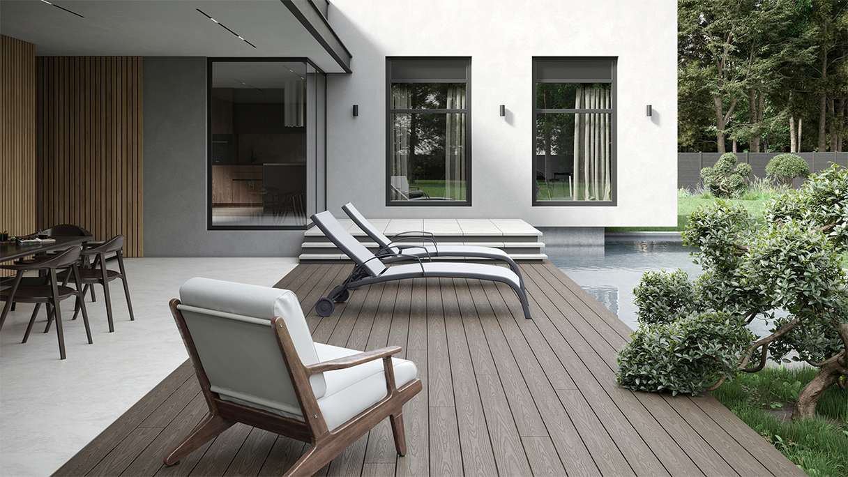 planeo CoEXWood WPC decking complete set solid planks - anthracite grey/grey-grey textured