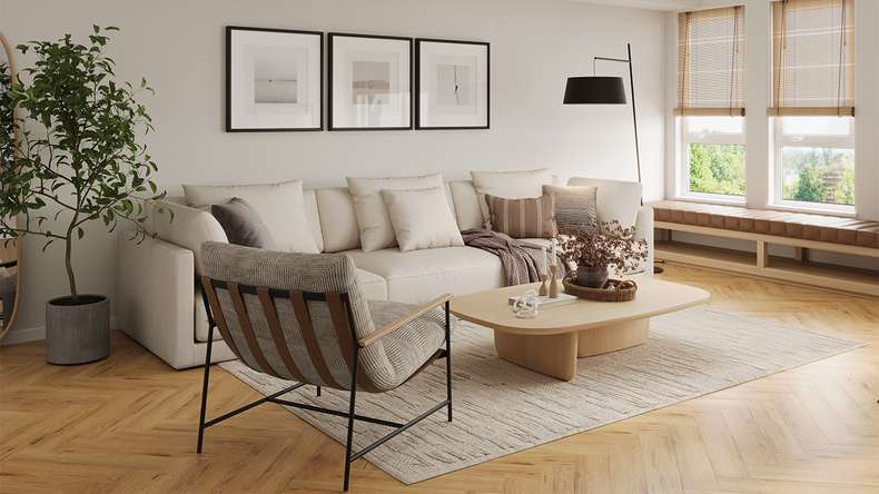 planeo Rigid click vinyl - Nature Oak herringbone | integrated footfall sound insulation (DF-KH-151-055)