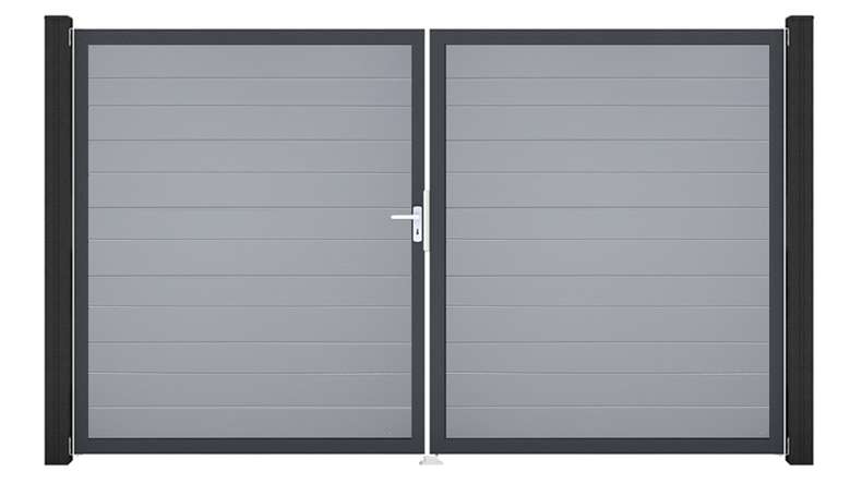 planeo Gardence Simply Small - PVC door - DIN left 2-leaf silver-grey with anthracite aluminium frame | DB703 300 x 180 cm