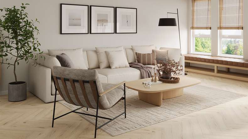 planeo Rigid click vinyl - Light Oak herringbone | integrated footfall sound insulation (DF-KH-251-055)