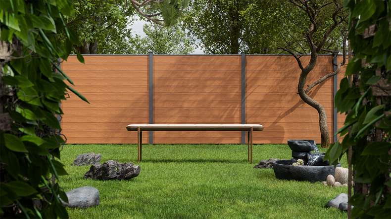 planeo Gardence Simply Small - PVC plug-in fence Golden Oak 180 x 180 cm