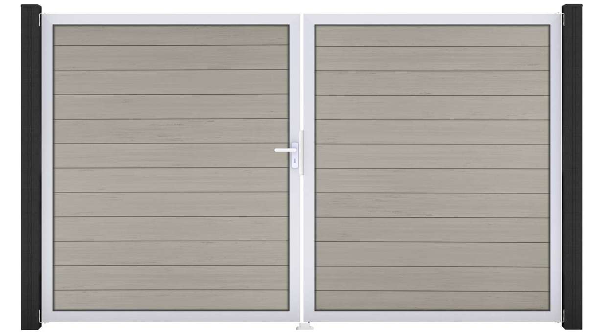 planeo Gardence Strong – BPC gate – double-leaf, two-tone sand with aluminium frame