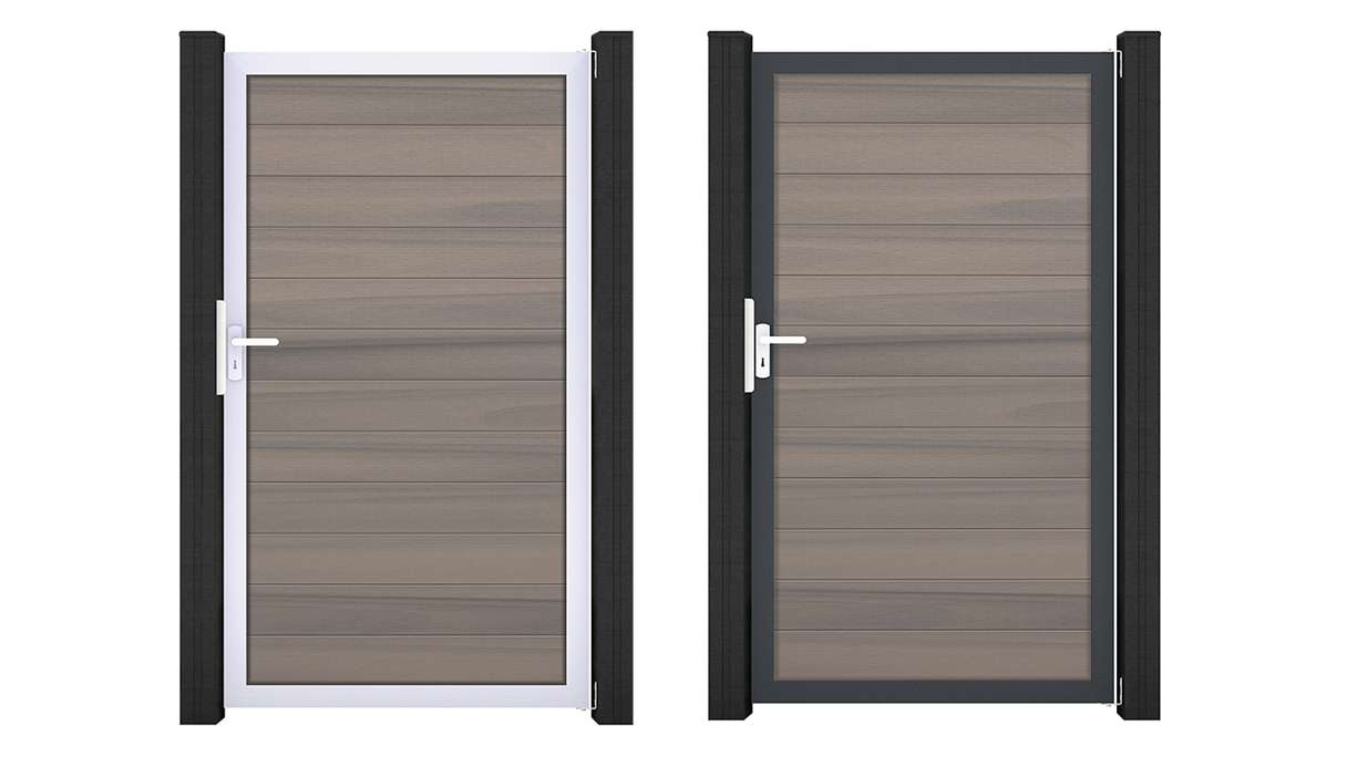 planeo Gardence Strong – BPC Universal Gate, Bi-Colour co-extruded with aluminium frame
