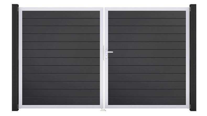 planeo Gardence Simply Small – 2-panel PVC gate in anthracite grey with aluminium frame, 300 x 180 cm