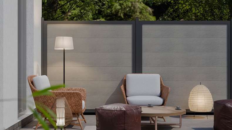 planeo Viento - garden fence square Bi-Color Sand with aluminium frame in anthracite