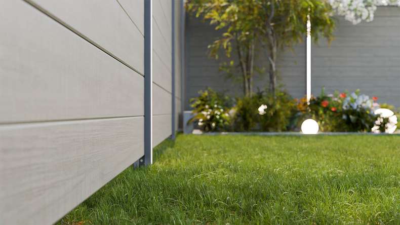 planeo Gardence Simply Small - PVC plug-in fence Grey Ash Cut 180 x 180 cm
