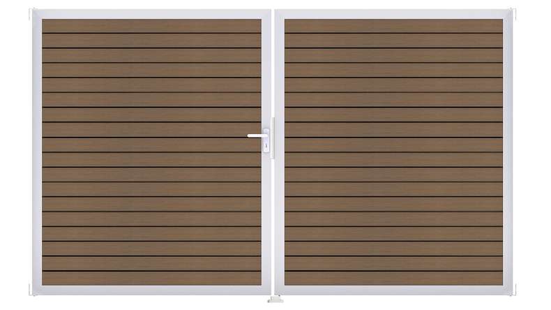 planeo Gardence Trendy – BPC Rhombus Gate – 2-leaf, teak co-ex with aluminium frame