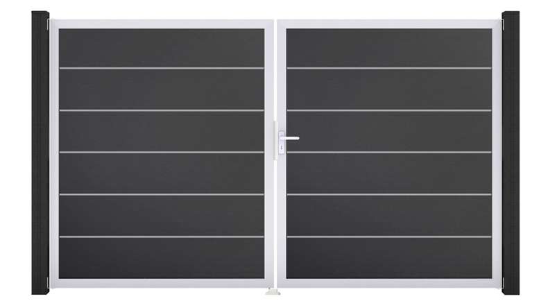 planeo Gardence Simply Premium – 2-leaf PVC gate in anthracite grey with aluminium frame, 300 x 180 cm