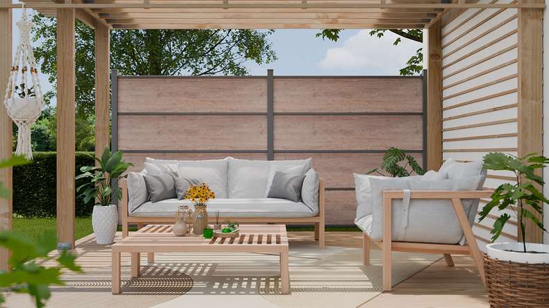 planeo Gardence Resistant - HPL plug-in fence wood look 180 x 183 cm