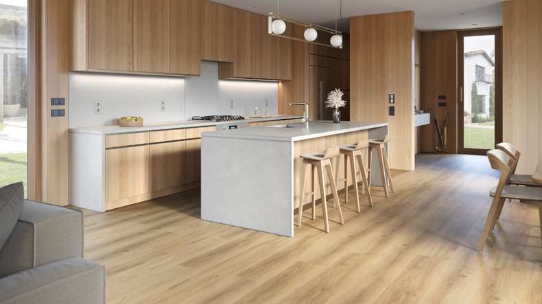 planeo Rigid Click Vinyl - SolutionX 2in1 Oak Light Brown | Impact sound insulation integrated (ECF-0008)