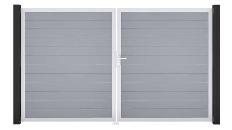 planeo Gardence Simply Small – 2-panel PVC gate, silver-grey with aluminium frame, 300 x 180 cm