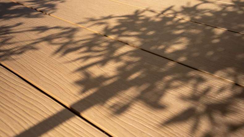 planeo MAXLine Nature - WPC CoEx coated XL decking board hollow chamber - sand 3m textured/smooth brushed