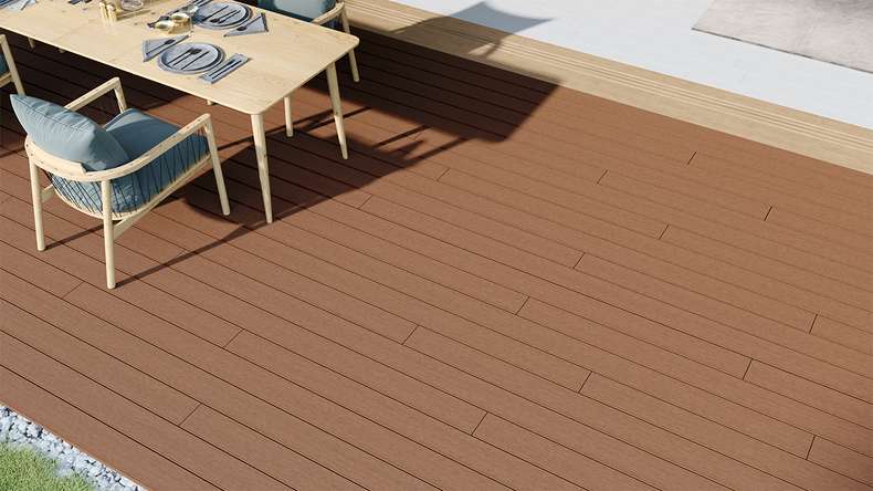 planeo LineWood WPC Solid decking board - Light brown 4.80m grooved/grooved