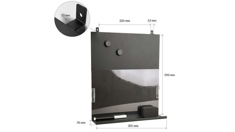 planeo magnetic board with shelf - black incl. 2 magnets