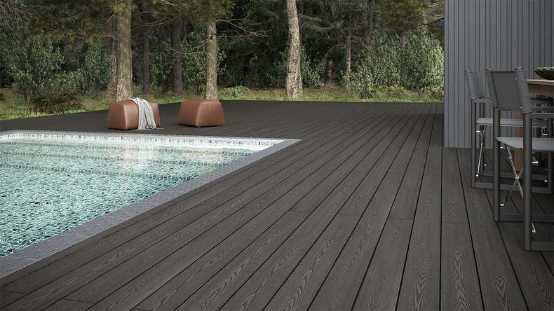 planeo SolidWood WPC decking board solid - Dark grey 3m french/structured