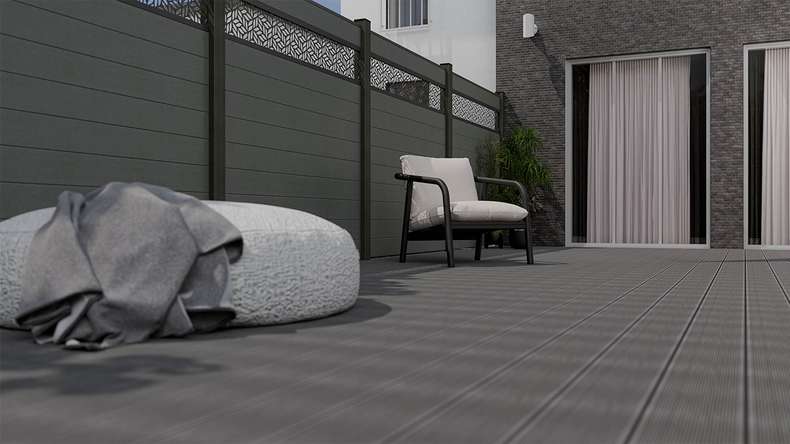 planeo Gardence Strong - BPC plug-in fence Leafs grey 180 x 180 cm