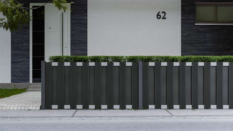 planeo Gardence Premade - BPC garden fence front garden fence anthracite with EV1 silver crossbar 180 x 90cm